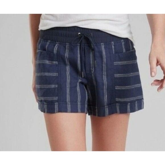 Athleta Cabo Striped Linen Drawstring Shorts Women’s 6 Navy White Casual Beach - Picture 1 of 10